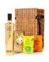 AU Vodka 70cl with Belgian Chocolates, Drinks Biscuits & Olly's Olives Wicker Gift Box