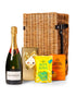 Bollinger 75cl with Belgian Chocolates, Drinks Biscuits & Olly's Olives Wicker Gift Box