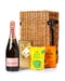 Moet & Chandon Rose Champagne 75cl with Belgian Chocolates, Drinks Biscuits & Olly's Olives Wicker Gift Box