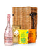 Sensi Prosecco Rose 75cl with Belgian Chocolates, Drinks Biscuits & Olly's Olives Wicker Gift Box
