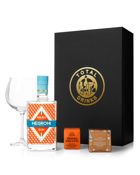 Sibling Negroni Gin 70cl Chocolate Truffle and Drinks Biscuits Gift Box with Glass
