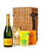Veuve Clicquot 75cl with Belgian Chocolates, Drinks Biscuits & Olly's Olives Wicker Gift Box