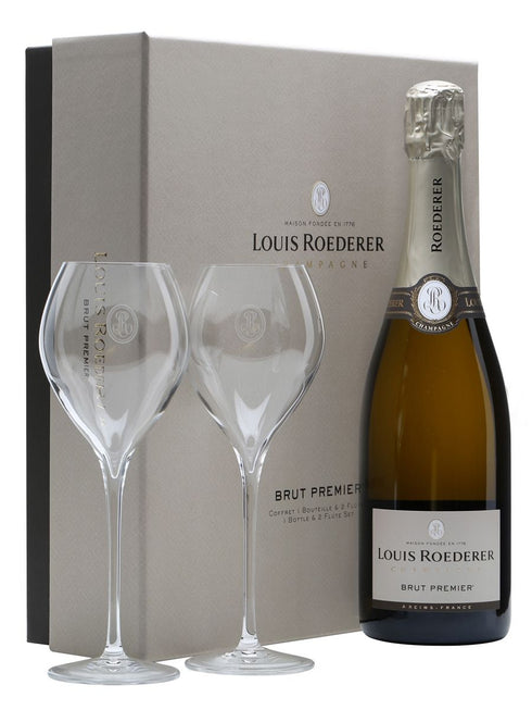 Louis Roederer Brut Premier NV Champagne Gift with 2 Flutes